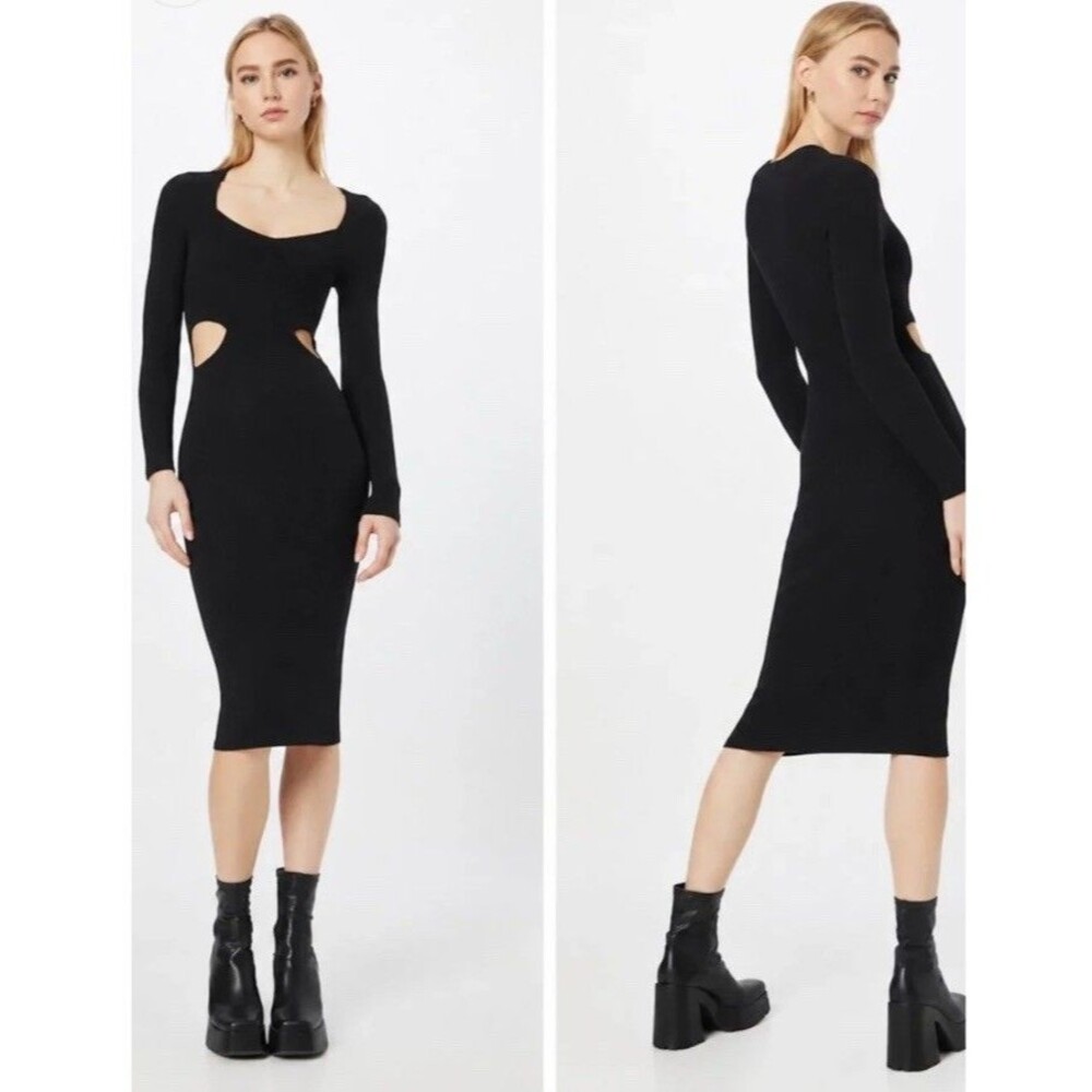 Abercrombie & Fitch Ribbed Knit Cut Out Maxi Dress Women’s Size Medium Black